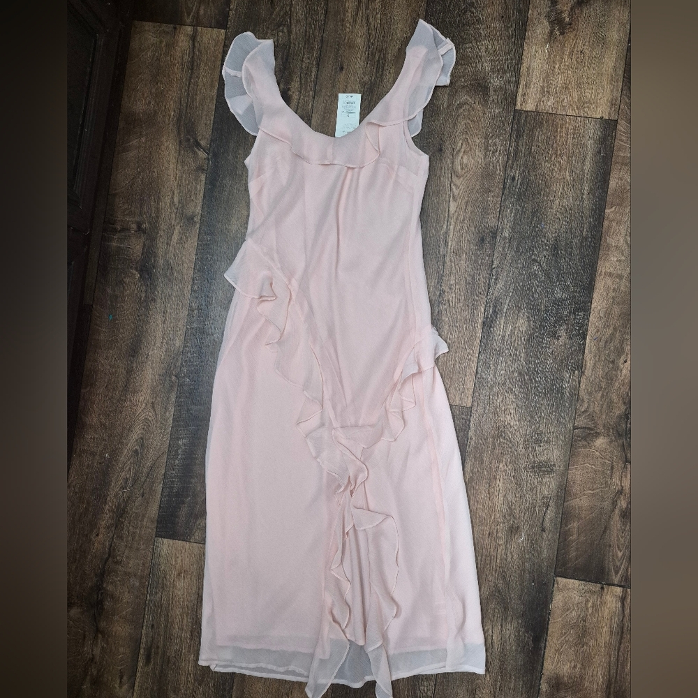 a new day Light Pink Ruffle Midi Dress